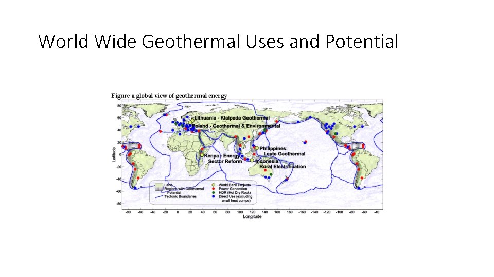 World Wide Geothermal Uses and Potential 