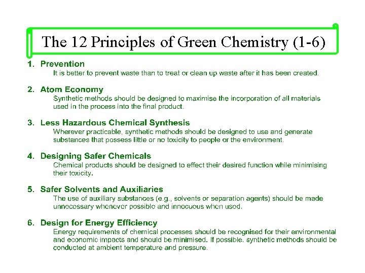 The 12 Principles of Green Chemistry (1 -6) 
