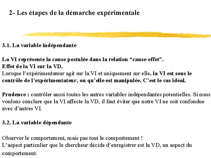 2 - Les étapes de la démarche expérimentale 3. 1. La variable indépendante La