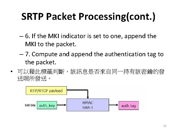 SRTP Packet Processing(cont. ) – 6. If the MKI indicator is set to one,