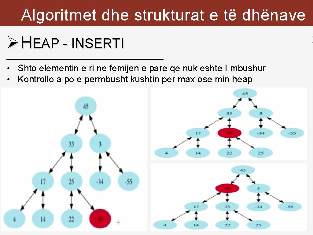 Algoritmet dhe strukturat e të dhënave Ø HEAP - INSERTI • Shto elementin e