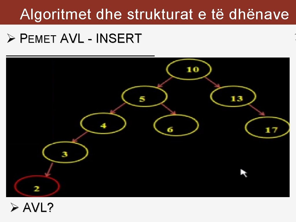 Algoritmet dhe strukturat e të dhënave Ø PEMET AVL - INSERT ‣ Ø AVL?