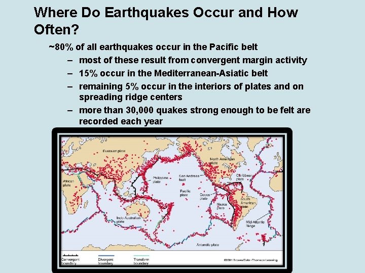 Where Do Earthquakes Occur and How Often? ~80% of all earthquakes occur in the