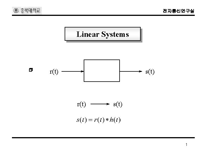 전자통신연구실 Linear Systems r(t) s(t) 1 