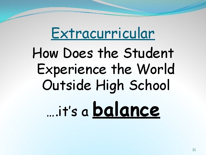 Extracurricular How Does the Student Experience the World Outside High School …. it’s a