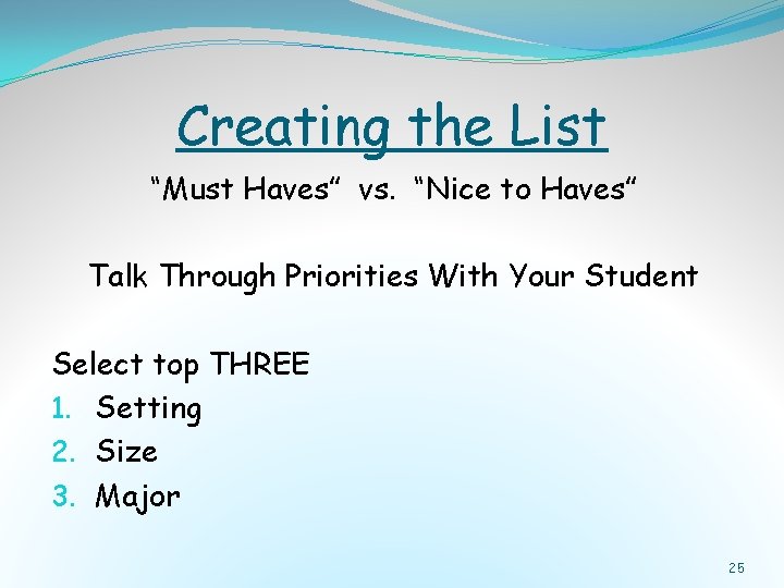 Creating the List “Must Haves” vs. “Nice to Haves” Talk Through Priorities With Your