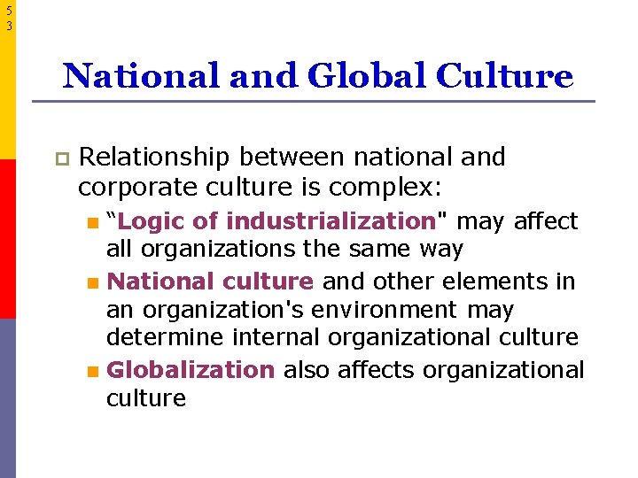 5 3 National and Global Culture p Relationship between national and corporate culture is