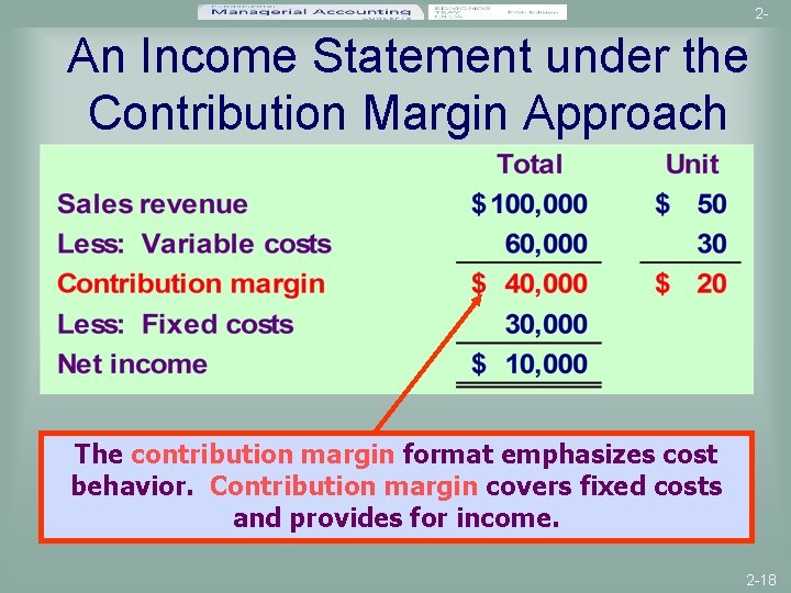 2 - An Income Statement under the Contribution Margin Approach The contribution margin format