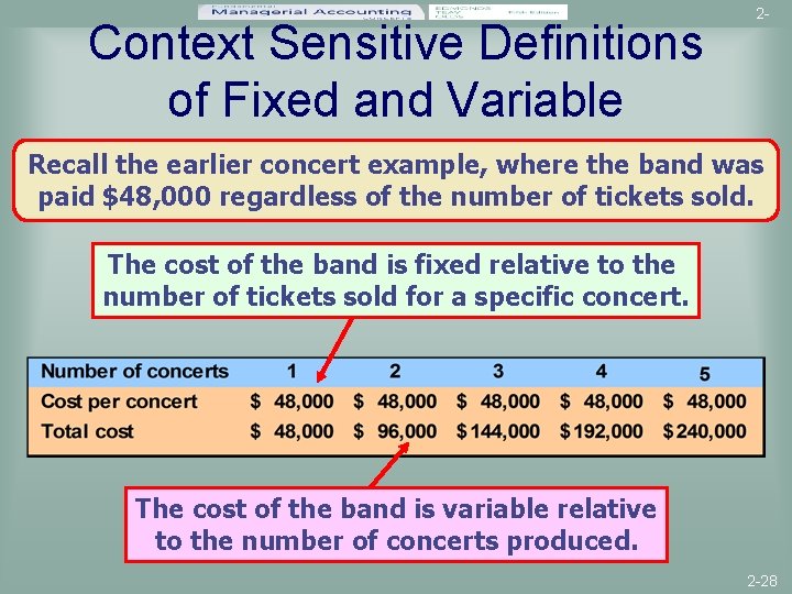 Context Sensitive Definitions of Fixed and Variable 2 - Recall the earlier concert example,