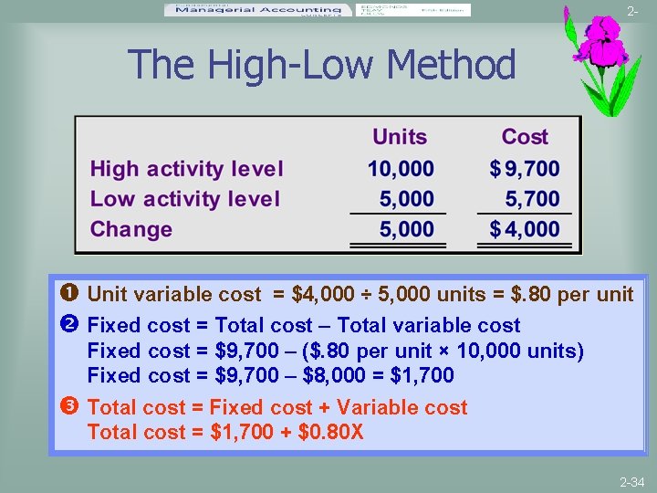 2 - The High-Low Method Unit variable cost = $4, 000 ÷ 5, 000