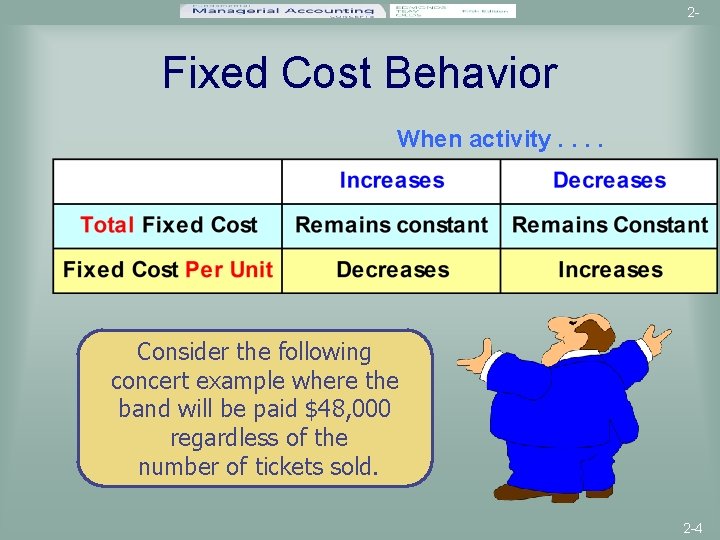 2 - Fixed Cost Behavior When activity. . Consider the following concert example where