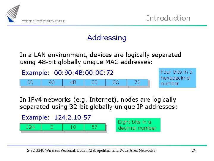 Introduction Addressing In a LAN environment, devices are logically separated using 48 -bit globally