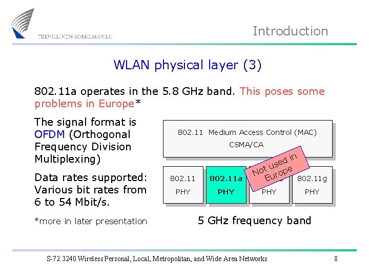 Introduction WLAN physical layer (3) 802. 11 a operates in the 5. 8 GHz