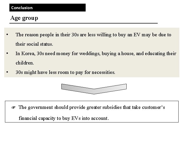 Conclusion Age group • The reason people in their 30 s are less willing Conclusion Age group • The reason people in their 30 s are less willing