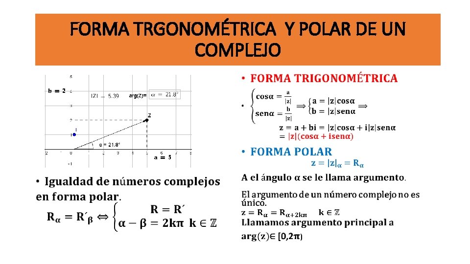 FORMA TRGONOMÉTRICA Y POLAR DE UN COMPLEJO • • 