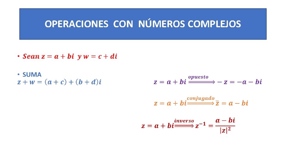 OPERACIONES CON NÚMEROS COMPLEJOS • • 