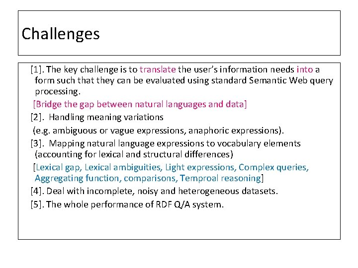 Challenges [1]. The key challenge is to translate the user’s information needs into a