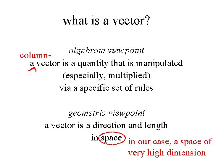 what is a vector? algebraic viewpoint columna vector is a quantity that is manipulated