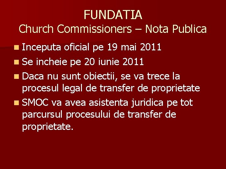 FUNDATIA Church Commissioners – Nota Publica n Inceputa oficial pe 19 mai 2011 n FUNDATIA Church Commissioners – Nota Publica n Inceputa oficial pe 19 mai 2011 n