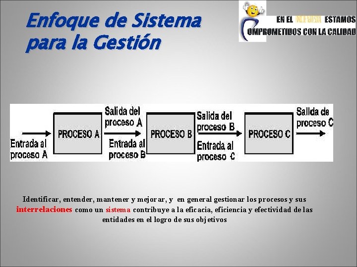 Enfoque de Sistema para la Gestión Identificar, entender, mantener y mejorar, y en general