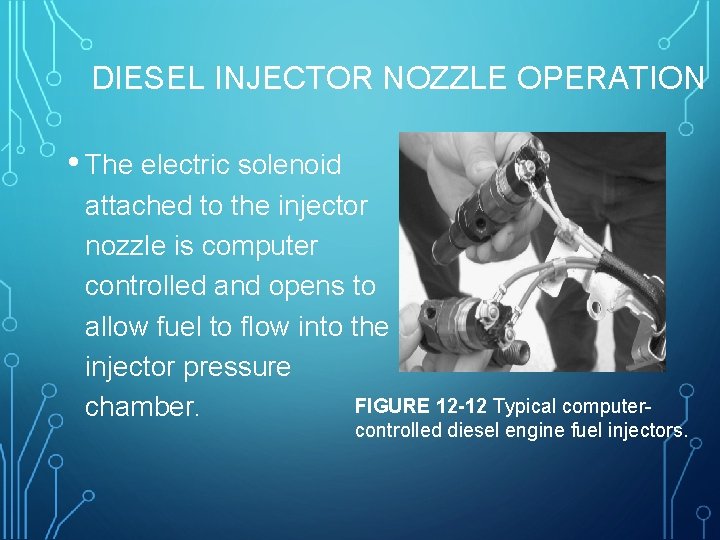 DIESEL INJECTOR NOZZLE OPERATION • The electric solenoid attached to the injector nozzle is