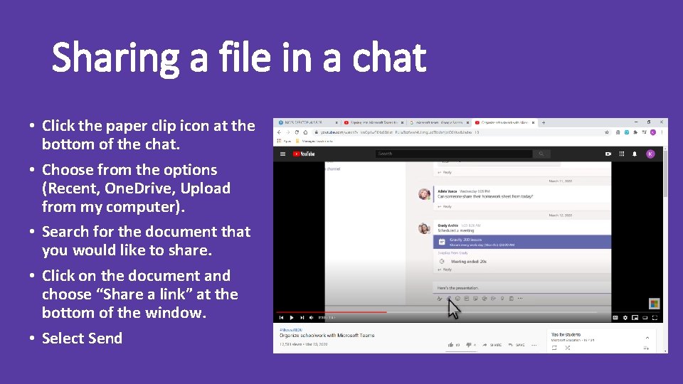 Sharing a file in a chat • Click the paper clip icon at the Sharing a file in a chat • Click the paper clip icon at the