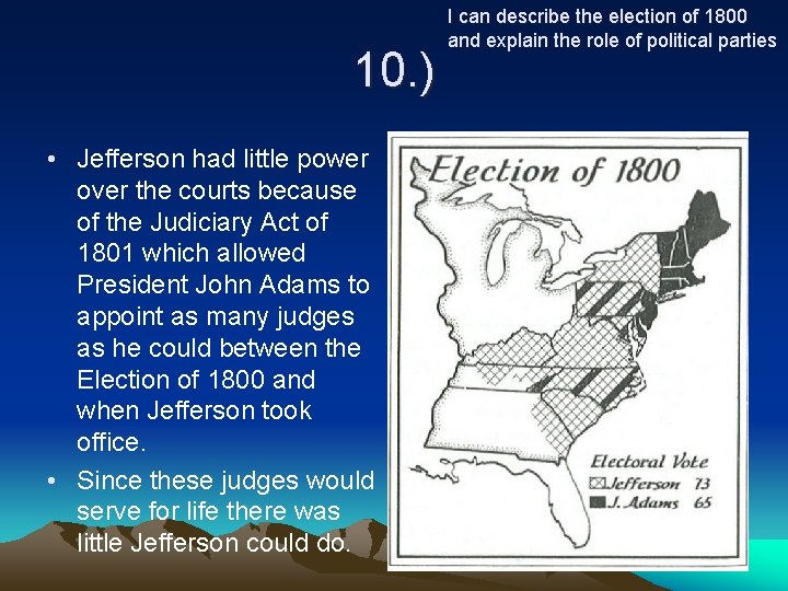 10. ) • Jefferson had little power over the courts because of the Judiciary