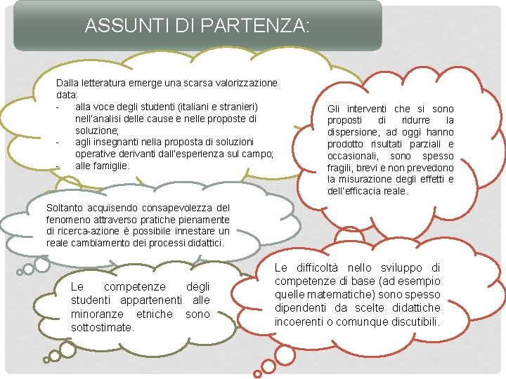 ASSUNTI DI PARTENZA: Dalla letteratura emerge una scarsa valorizzazione data: alla voce degli studenti