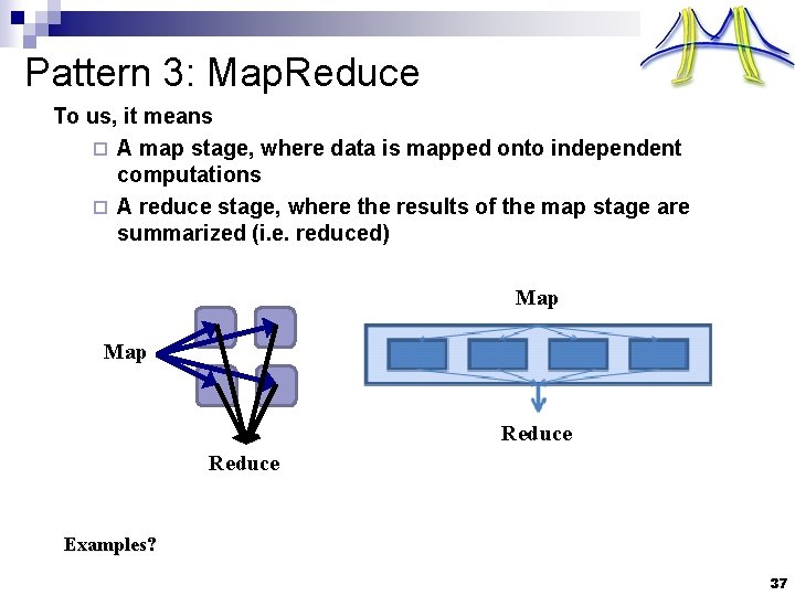 Pattern 3: Map. Reduce To us, it means ¨ A map stage, where data