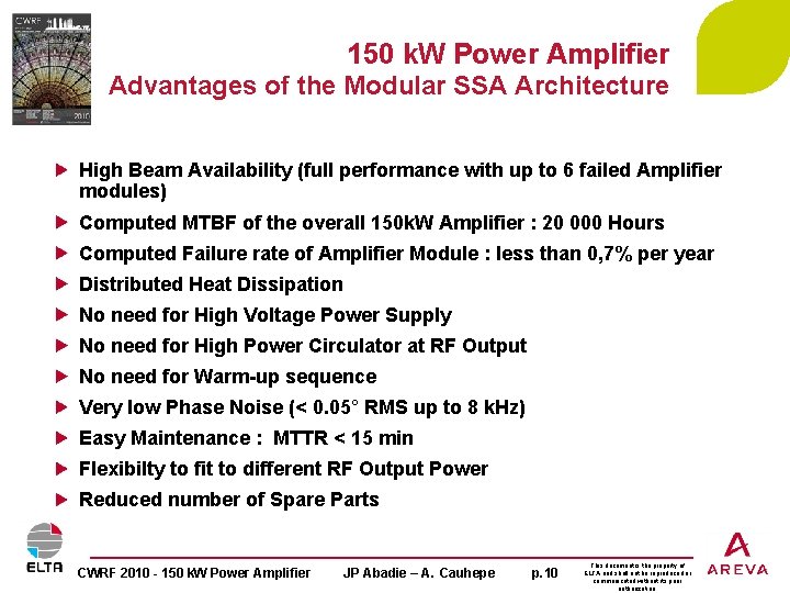 150 k. W Power Amplifier Advantages of the Modular SSA Architecture High Beam Availability