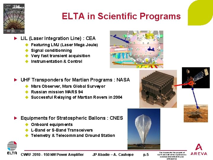 ELTA in Scientific Programs LIL (Laser Integration Line) : CEA u u Featuring LMJ