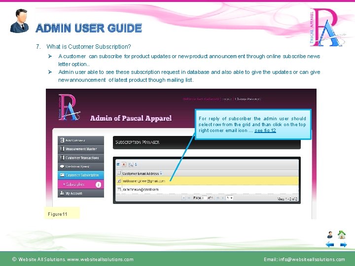 ADMIN USER GUIDE 7. What is Customer Subscription? Ø Ø A customer can subscribe