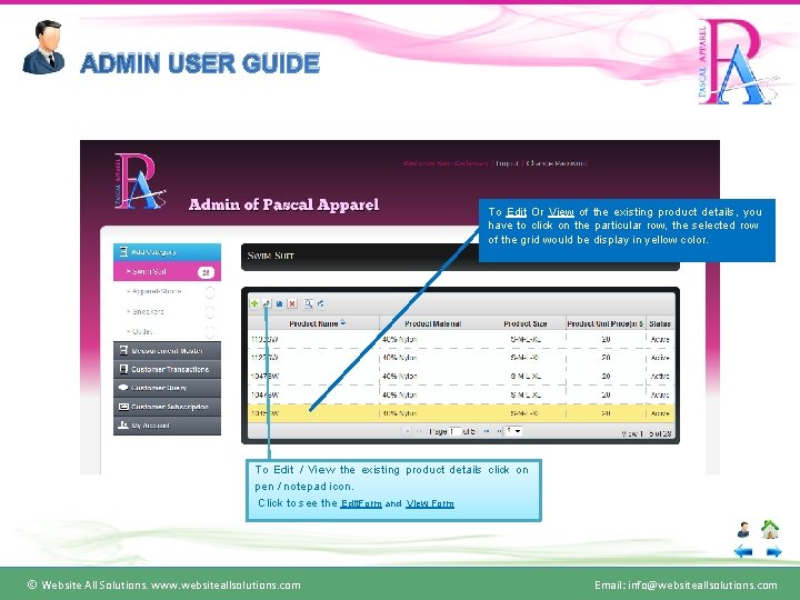 ADMIN USER GUIDE To Edit Or View of the existing product details, you have