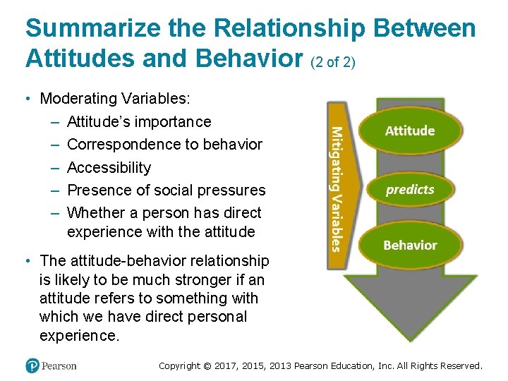 Summarize the Relationship Between Attitudes and Behavior (2 of 2) • Moderating Variables: –