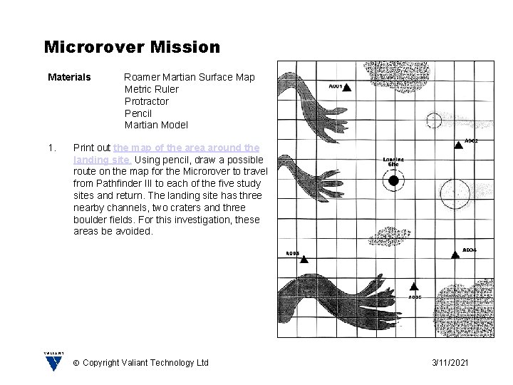 Microrover Mission Materials 1. Roamer Martian Surface Map Metric Ruler Protractor Pencil Martian Model