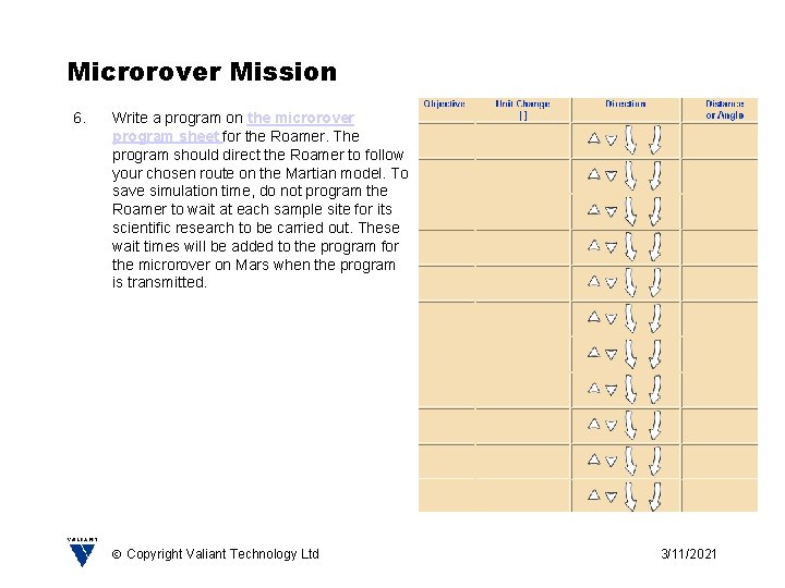 Microrover Mission 6. Write a program on the microrover program sheet for the Roamer.