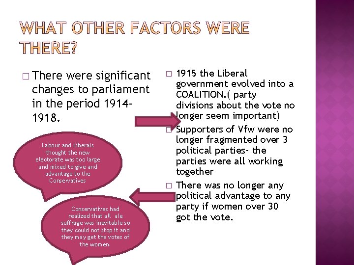 � There were significant changes to parliament in the period 19141918. � � Labour