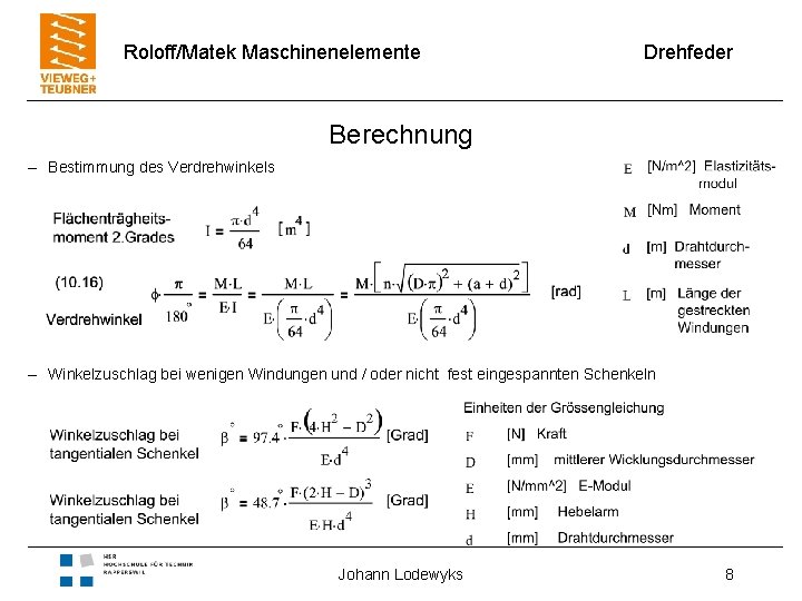 Roloff/Matek Maschinenelemente Drehfeder Berechnung – Bestimmung des Verdrehwinkels – Winkelzuschlag bei wenigen Windungen und