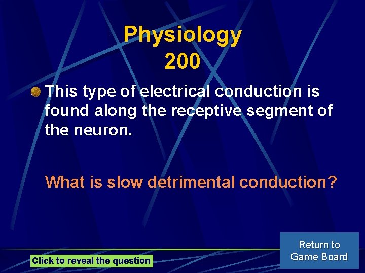 Physiology 200 This type of electrical conduction is found along the receptive segment of