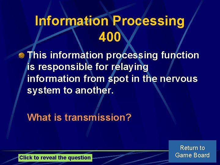 Information Processing 400 This information processing function is responsible for relaying information from spot