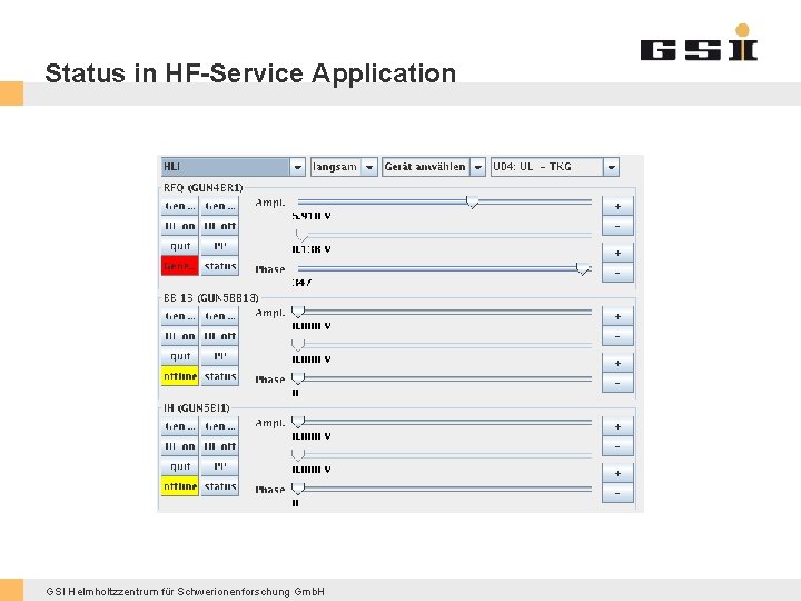 Status in HF-Service Application GSI Helmholtzzentrum für Schwerionenforschung Gmb. H 