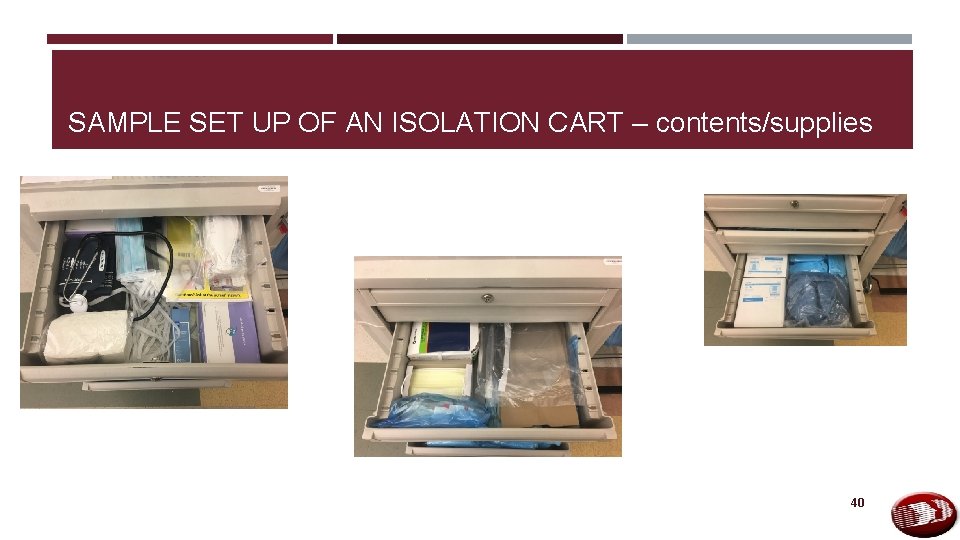 SAMPLE SET UP OF AN ISOLATION CART – contents/supplies 40 