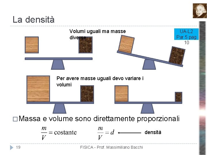 La densità Volumi uguali ma masse diverse UA-L 2 Par 5 pag 10 Per