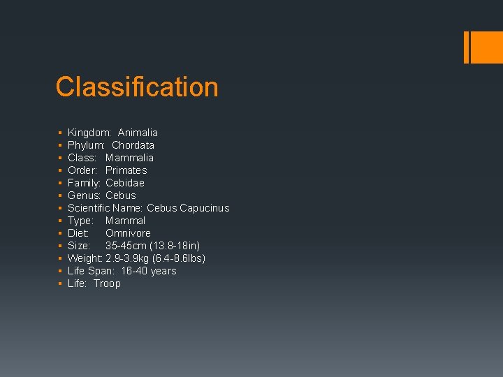Classification § § § § Kingdom: Animalia Phylum: Chordata Class: Mammalia Order: Primates Family:
