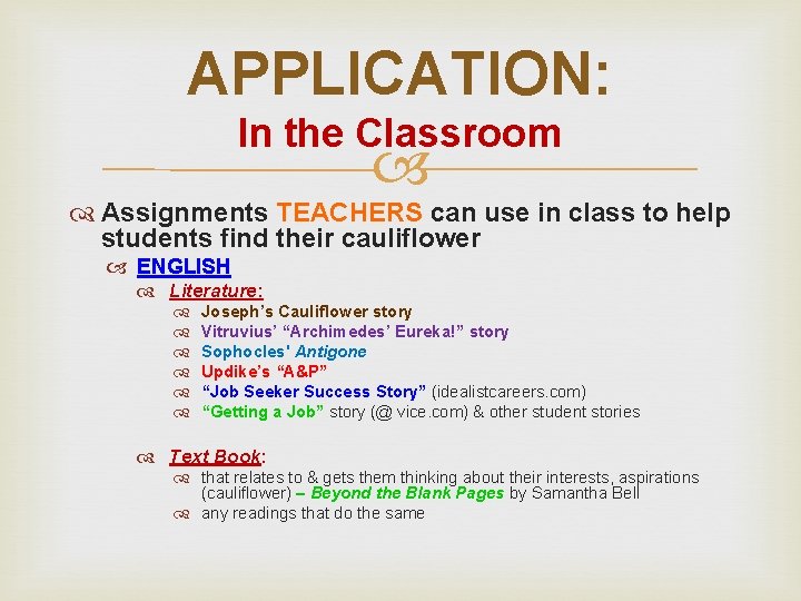 APPLICATION: In the Classroom Assignments TEACHERS can use in class to help students find