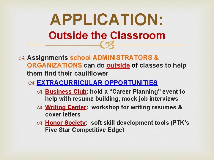 APPLICATION: Outside the Classroom Assignments school ADMINISTRATORS & ORGANIZATIONS can do outside of classes