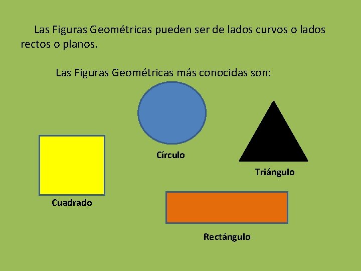 Las Figuras Geométricas pueden ser de lados curvos o lados rectos o planos. Las