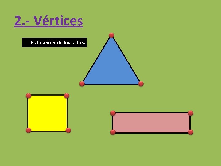 2. - Vértices Es la unión de los lados. 