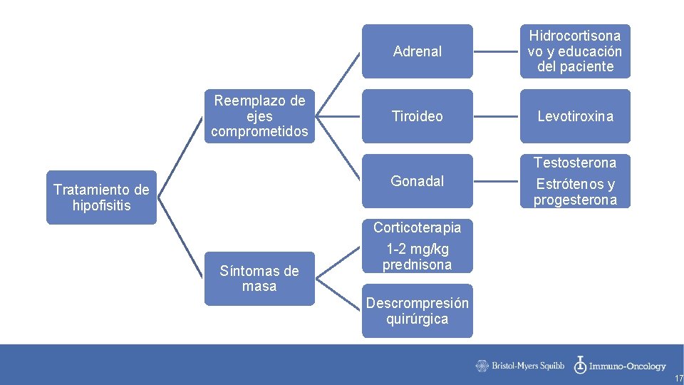 Reemplazo de ejes comprometidos Tratamiento de hipofisitis Síntomas de masa Adrenal Hidrocortisona vo y