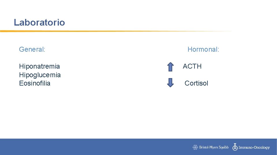 Laboratorio General: Hiponatremia Hipoglucemia Eosinofilia Hormonal: ACTH Cortisol 
